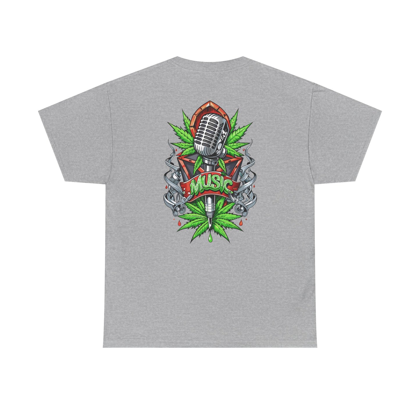 Music Microphone Tee — Retro Mic & Leaf Graphic T-Shirt