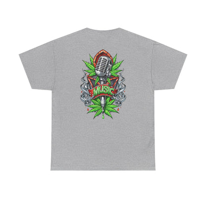 Music Microphone Tee — Retro Mic & Leaf Graphic T-Shirt