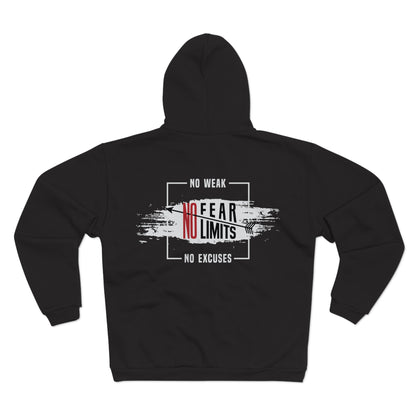 Motivational  Unisex Hooded Zip Sweatshirt- "No Fear, No Limits"