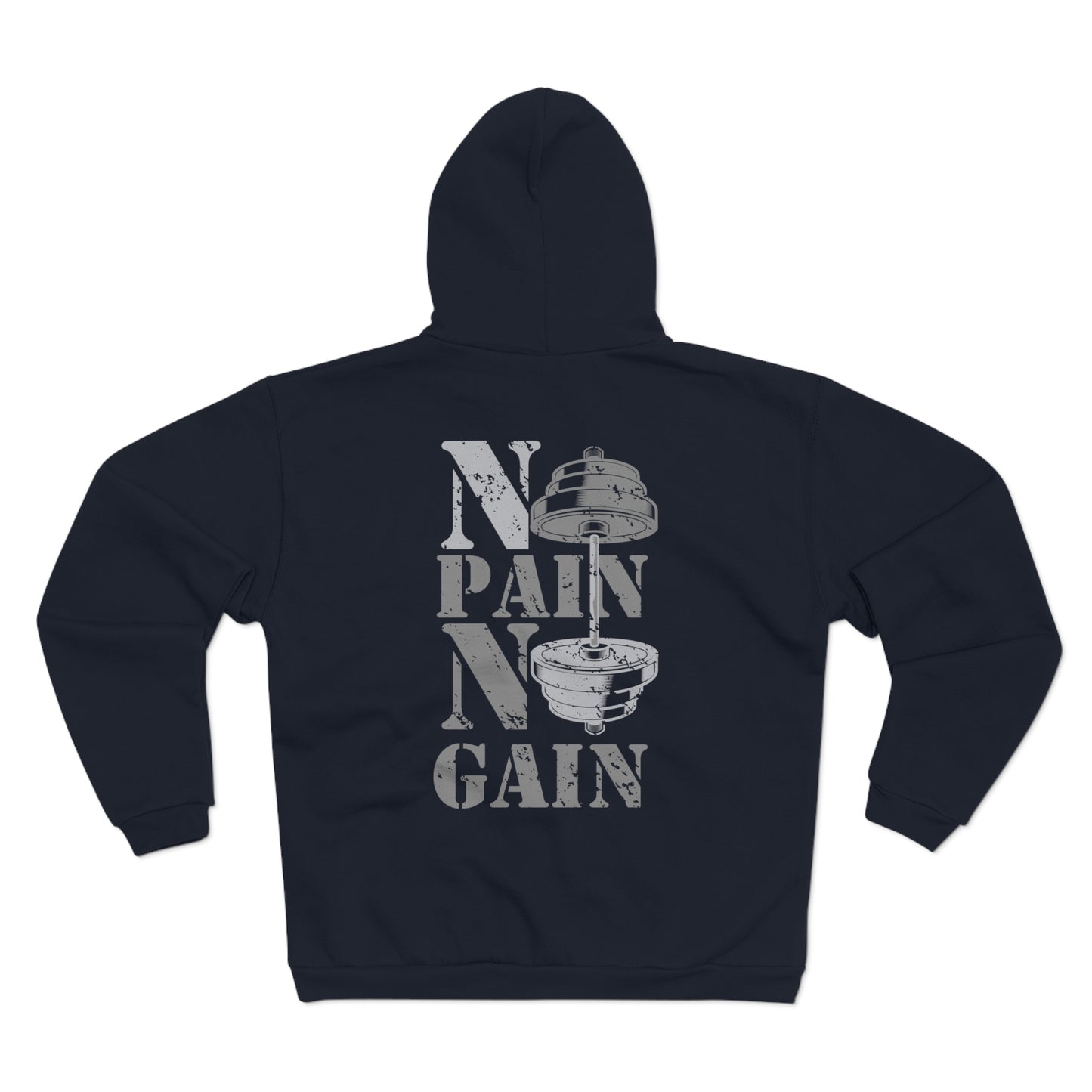 Gym Motivational Hooded Zip Sweatshirt - No Pain No Gain