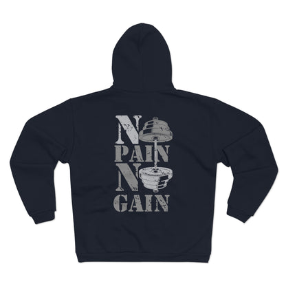 Gym Motivational Hooded Zip Sweatshirt - No Pain No Gain