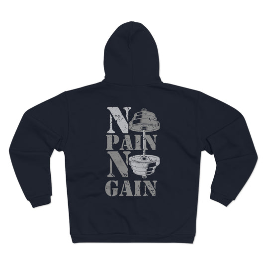 Gym Motivational Hooded Zip Sweatshirt - No Pain No Gain