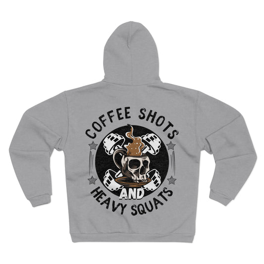 Funny Coffee and Heavy Squats Unisex Hooded Zip Sweatshirt - Perfect for Fitness Enthusiasts