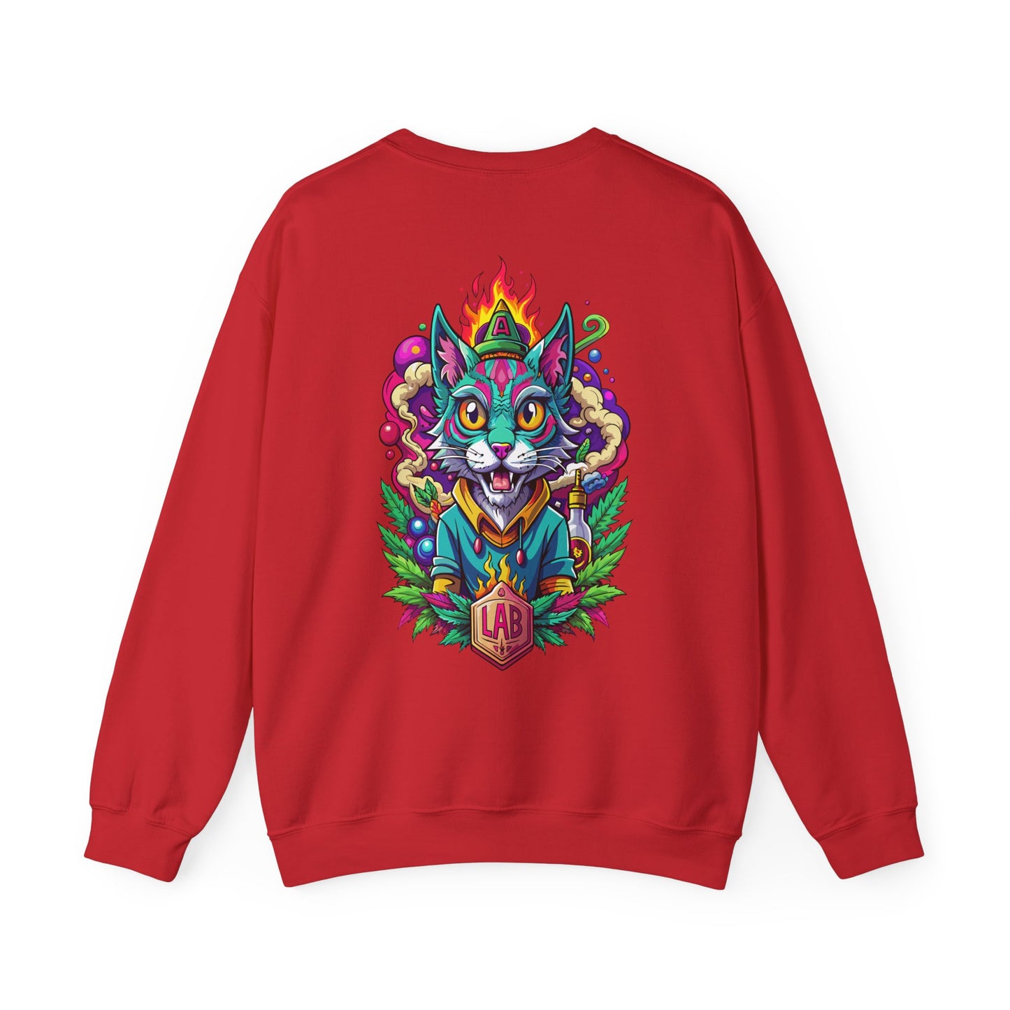 Psychedelic Flame Cat Graphic Sweatshirt — Colorful Trippy Cat Design