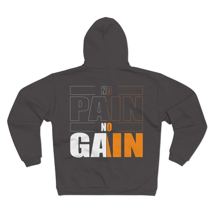 No Pain No Gain Unisex Hooded Zip Sweatshirt - Motivational Workout Hoodie