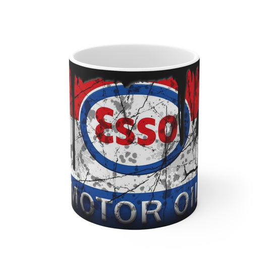 Vintage Esso Motor Oil Ceramic Coffee Cup - Retro Gas Station Style Mug, 11oz & 15oz
