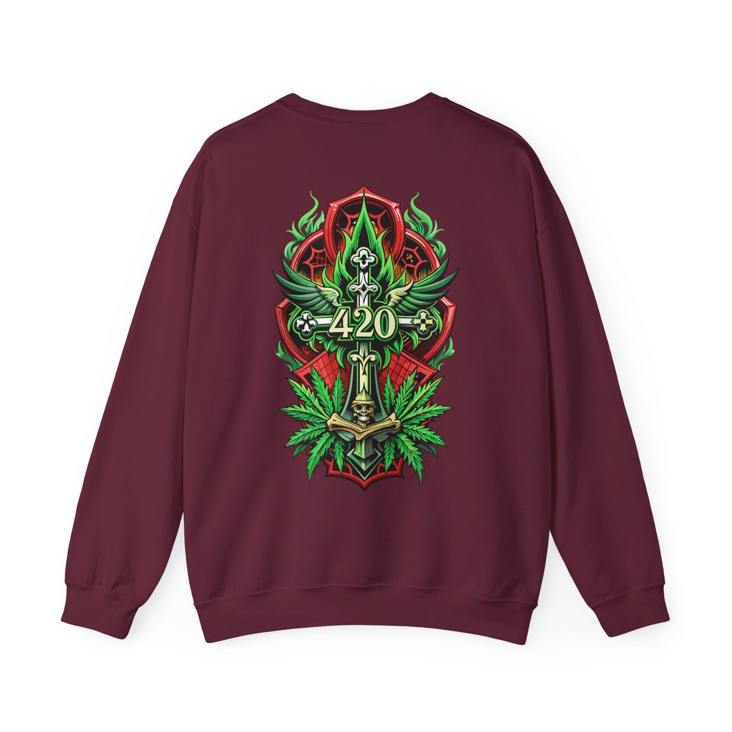 420 Cannabis Shield Sweatshirt – Marijuana Leaf Stoner Graphic