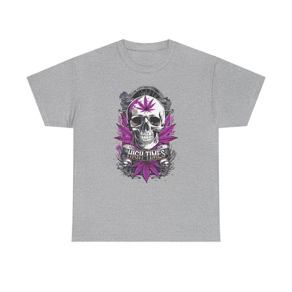 Skull & Purple Cannabis Leaf Tee - "High Times" Graphic T-Shirt Both