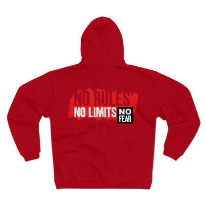 Unisex Zip Sweatshirt - "No Rules, No Limits, No Fear" Motivational Hoodie