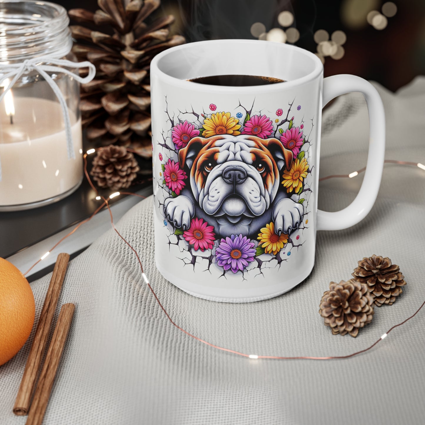 Bulldog Floral Ceramic Coffee Mug - 11oz/15oz