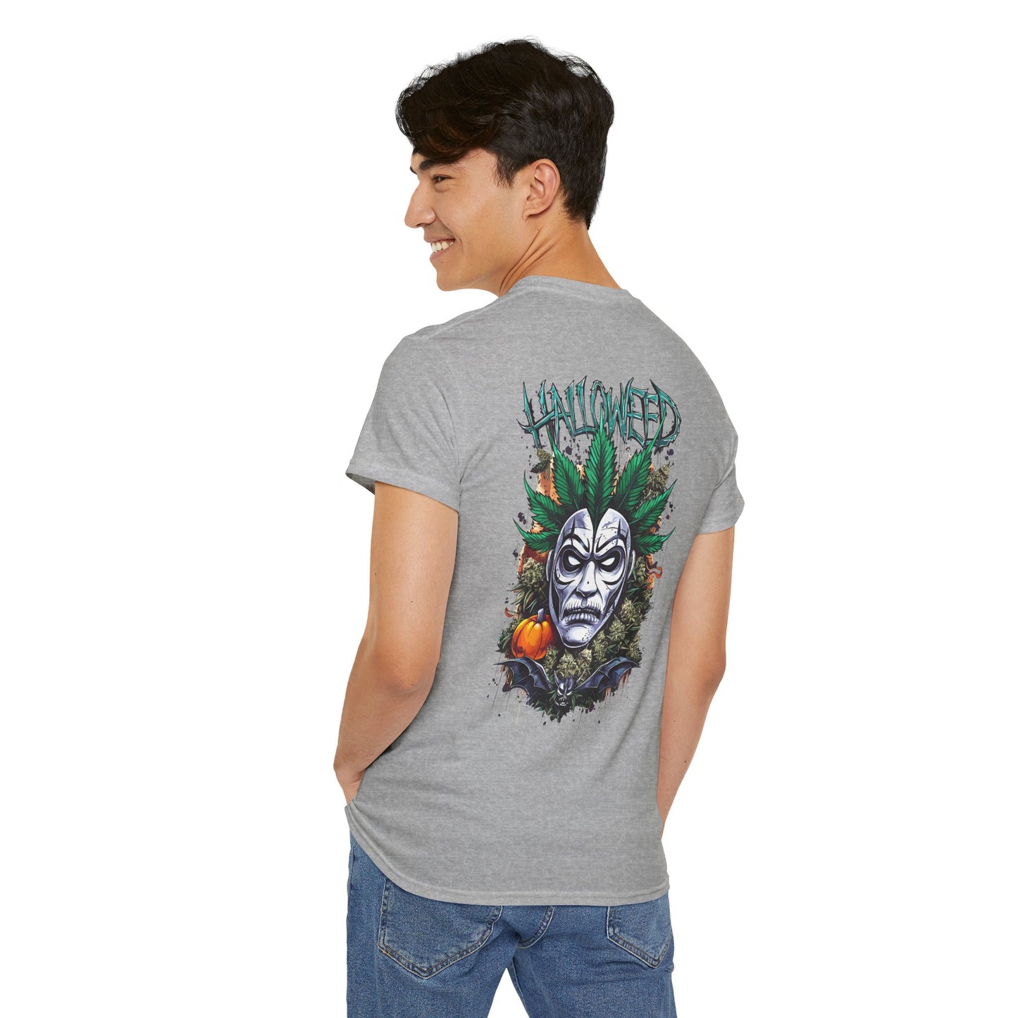 Hallowed Harvest Tee — Halloween Mask & Pumpkin Graphic T-Shirt