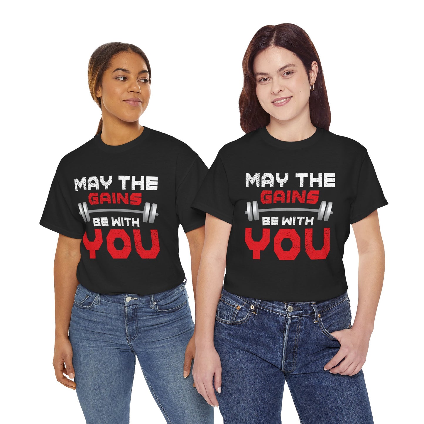 Motivational Gym Tee - 'May the Gains Be With You' - Unisex Heavy Cotton T-Shirt