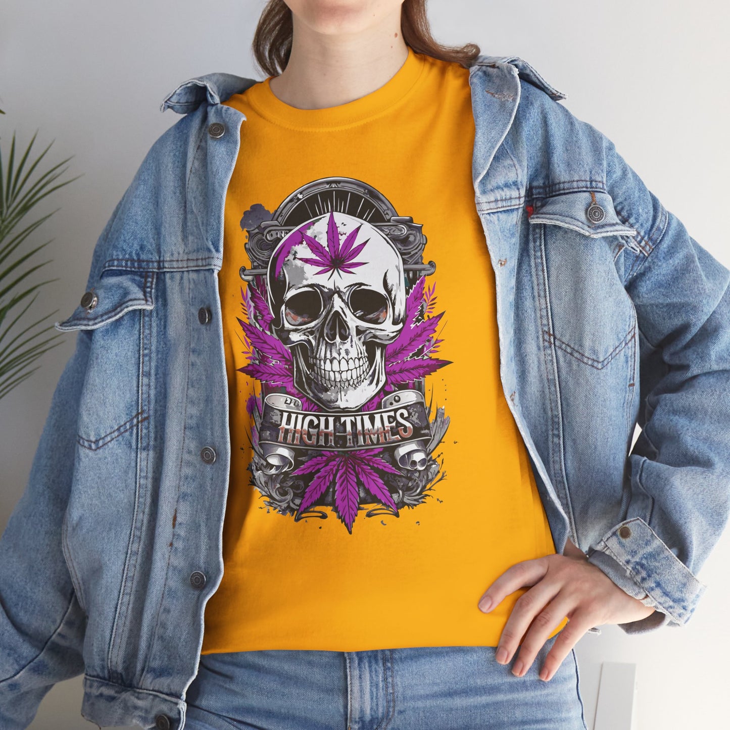 Skull & Purple Cannabis Leaf Tee - "High Times" Graphic T-Shirt