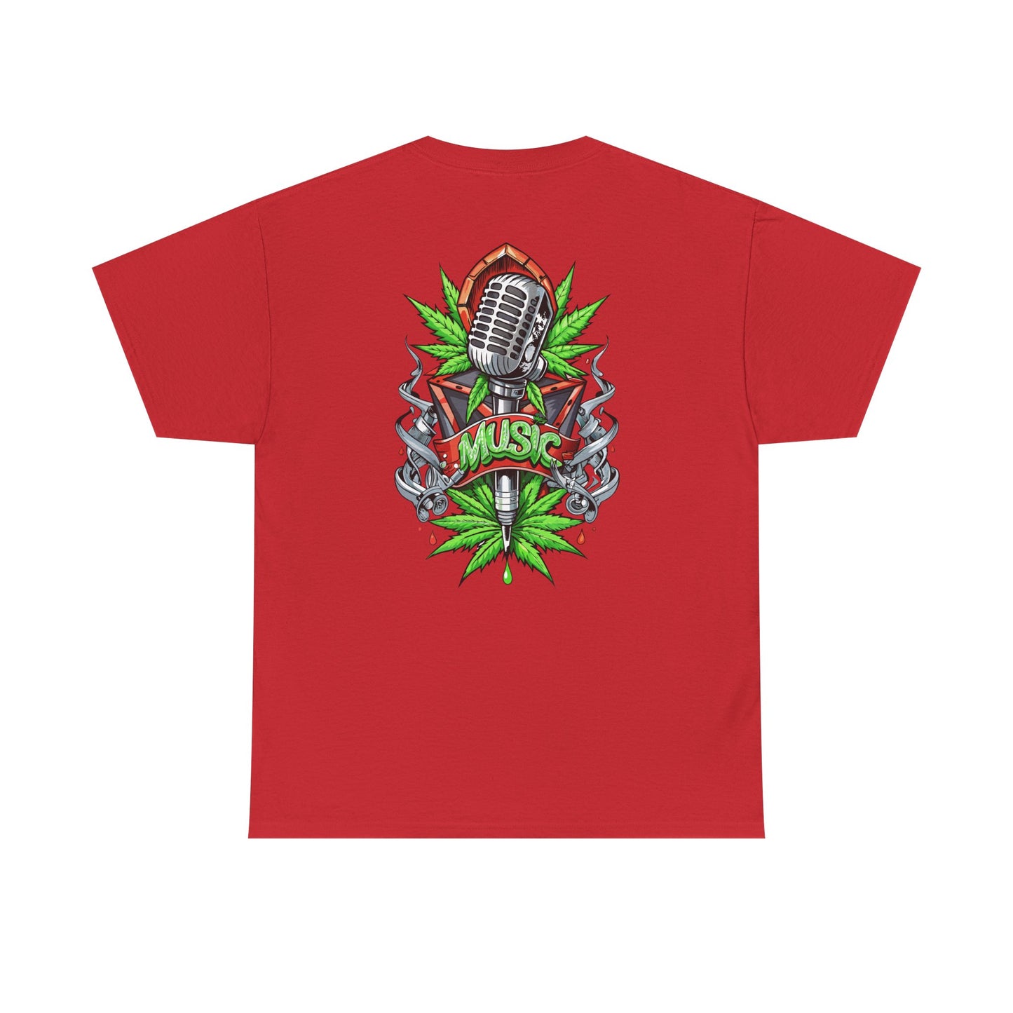 Music Microphone Tee — Retro Mic & Leaf Graphic T-Shirt