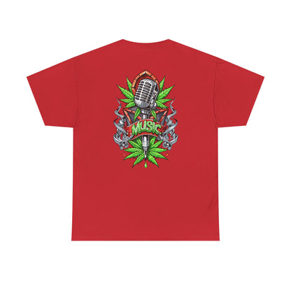 Music Microphone Tee — Retro Mic & Leaf Graphic T-Shirt