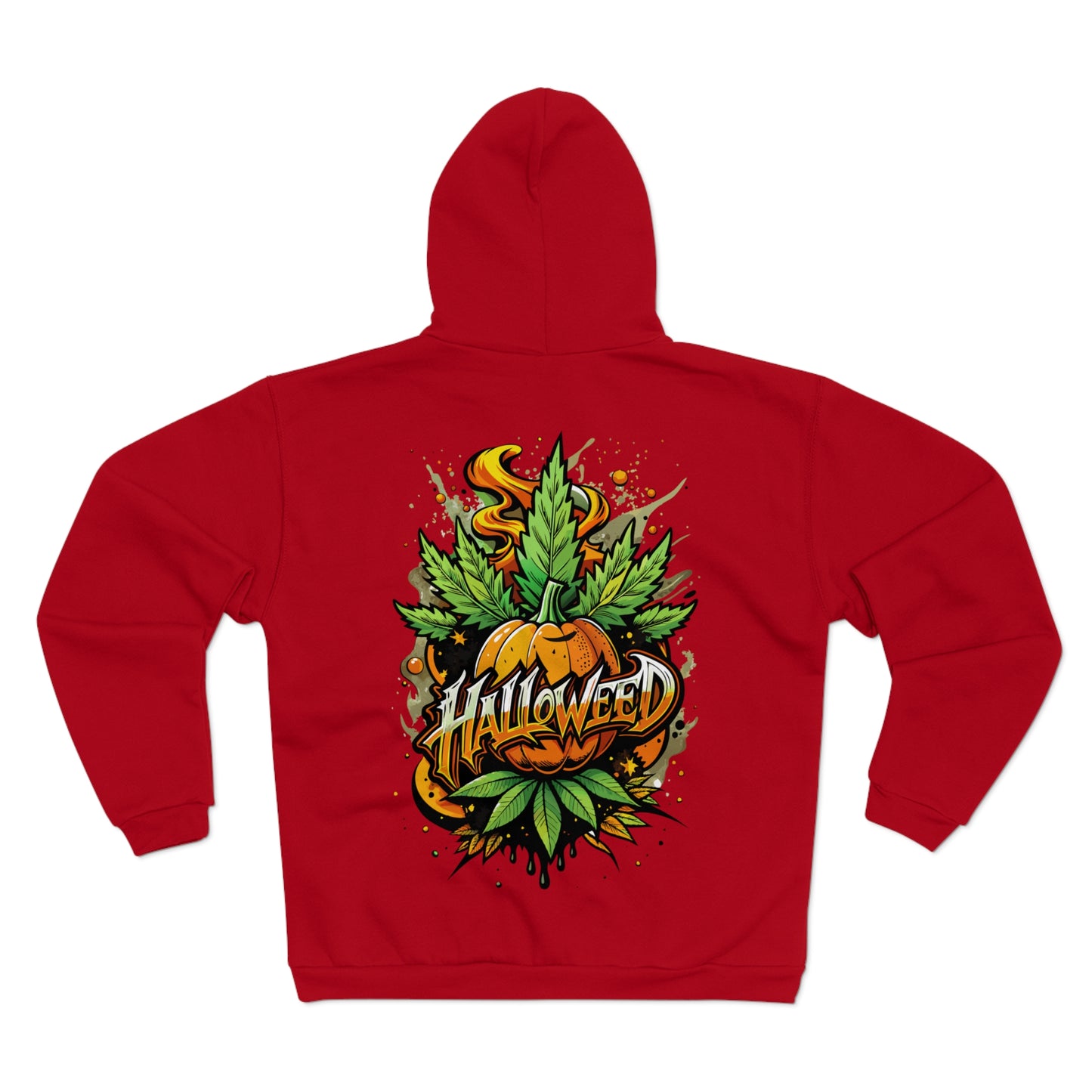 Halloween Pumpkin Graphic Zip Hoodie  — 'Halloween' Pumpkin & Leaves Illustration