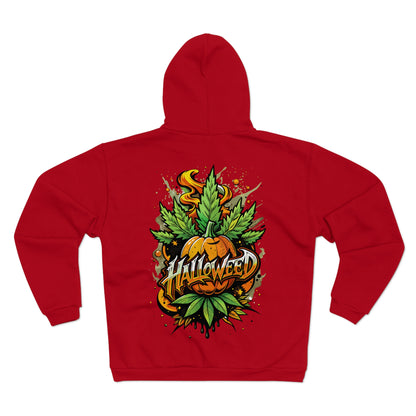 Halloween Pumpkin Graphic Zip Hoodie  — 'Halloween' Pumpkin & Leaves Illustration
