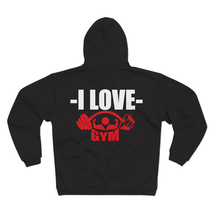 I Love Gym Unisex Hooded Zip Sweatshirt - Perfect for Fitness Lovers
