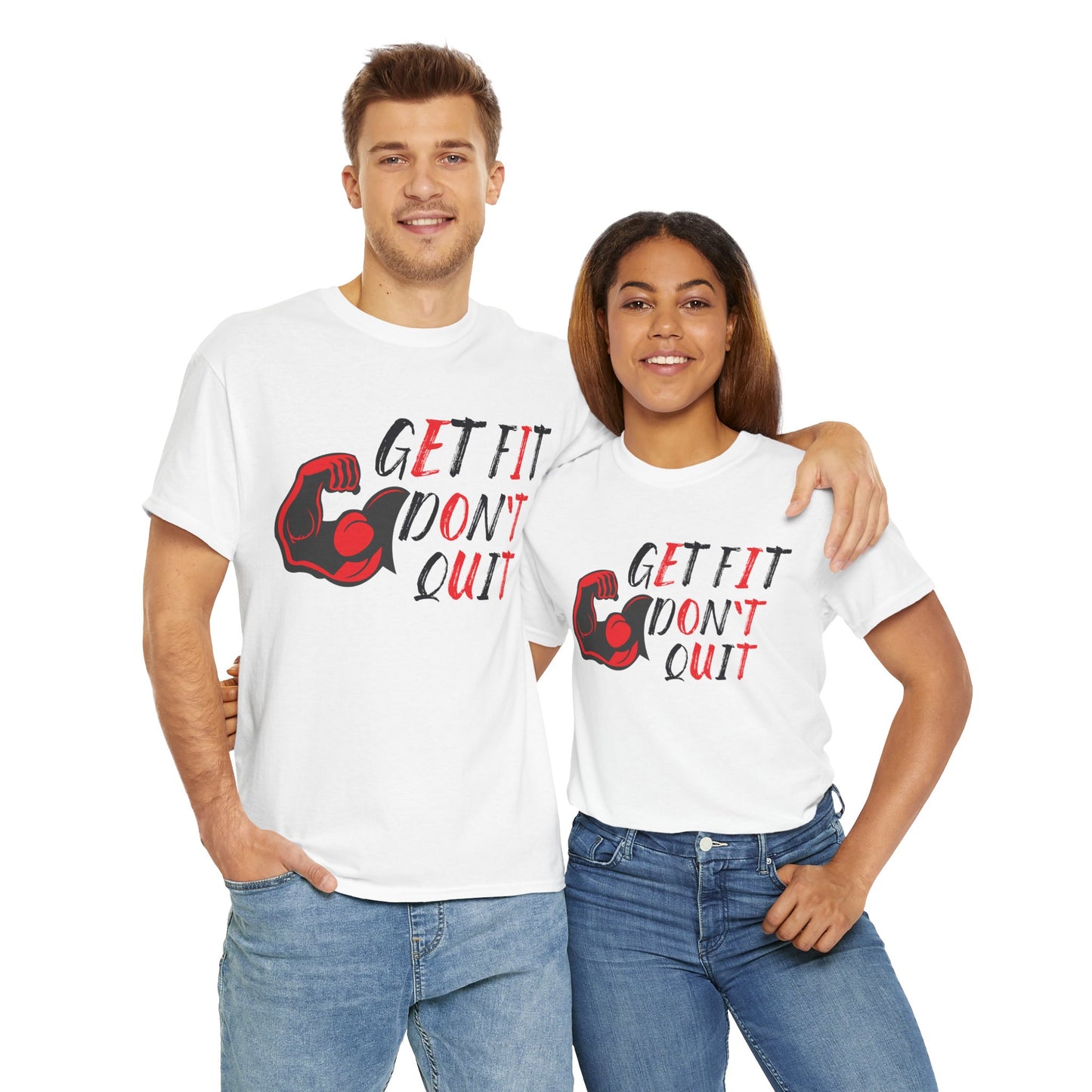 Motivational Fitness Tee - Get Fit Don't Quit Unisex Heavy Cotton T-Shirt