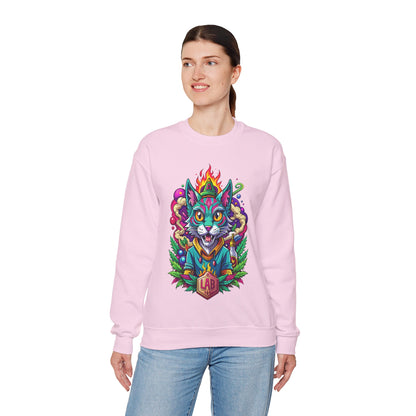 Psychedelic Flame Cat Graphic Sweatshirt — Colorful Trippy Cat Design