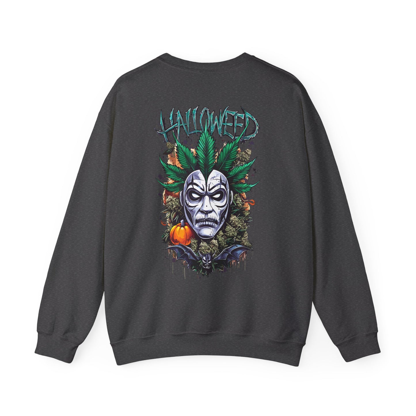 Hallowed Harvest — Halloween Mask & Pumpkin Graphic Sweatshirt