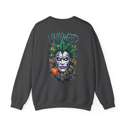 Hallowed Harvest — Halloween Mask & Pumpkin Graphic Sweatshirt