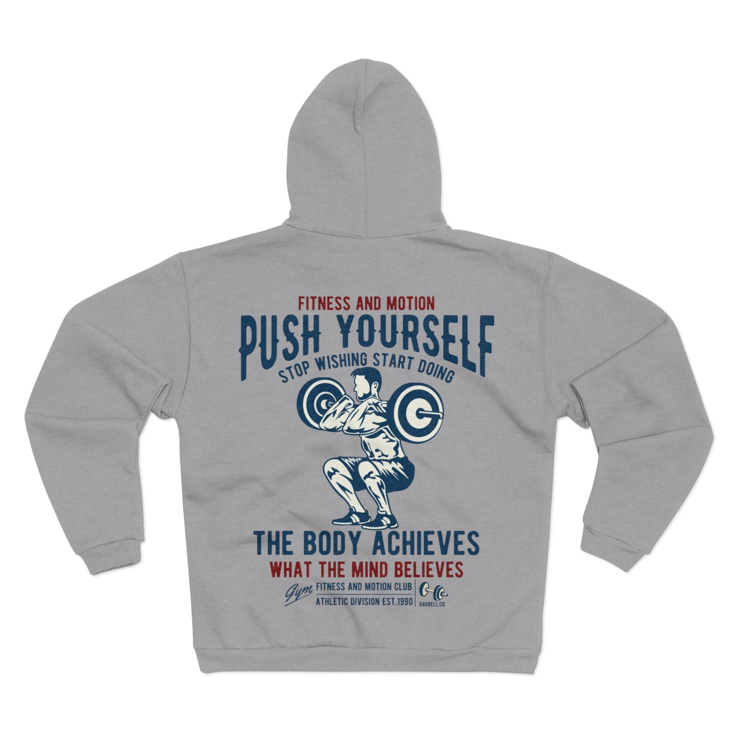 Motivational Fitness Unisex Hooded Zip Sweatshirt - 'Push Yourself' Graphic'