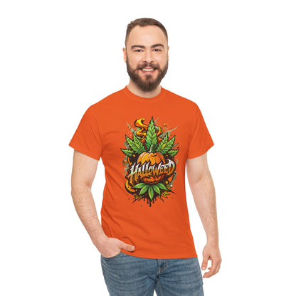 Hallowed Harvest Tee — Halloween Mask & Pumpkin Graphic T-Shirt