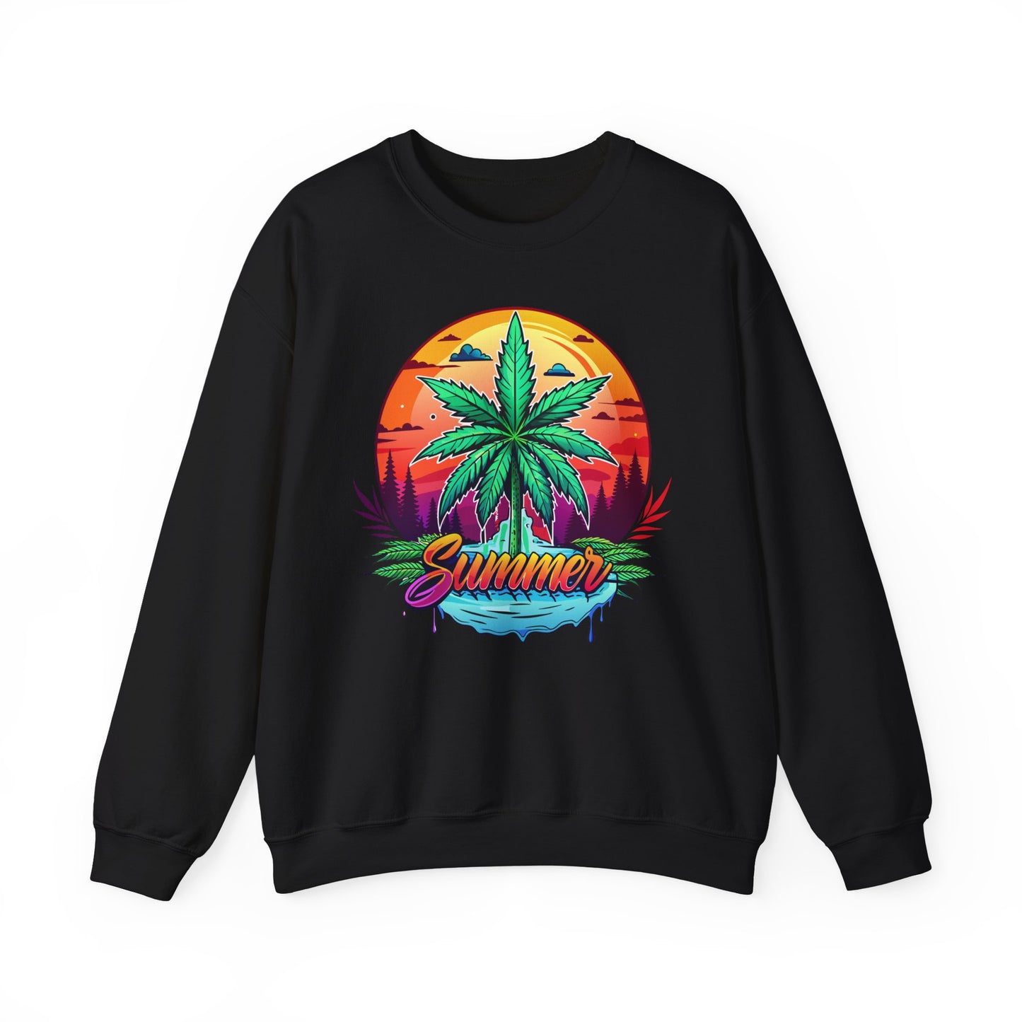 Summer Cannabis Leaf Swaetshirt – Retro Tropical Sunset