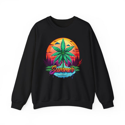 Summer Cannabis Leaf Swaetshirt – Retro Tropical Sunset