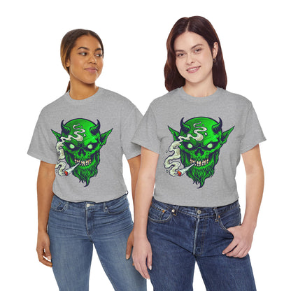 Smoking Green Demon Skull T-Shirt — Creepy Stoner Graphic Tee