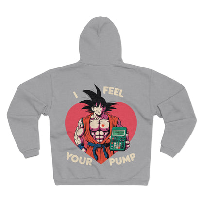 I Feel Your Pump Unisex Hooded Zip Sweatshirt - Perfect for Anime Fans & Fitness Lovers