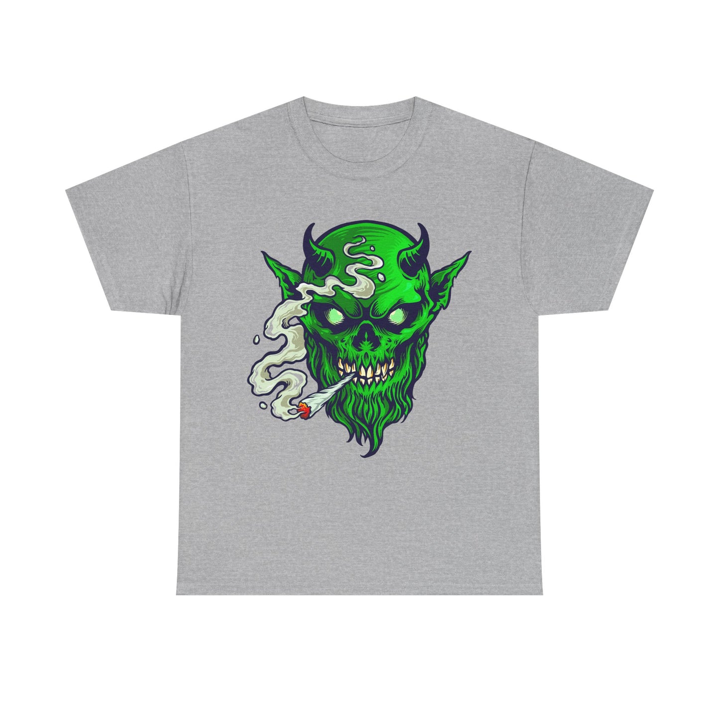 Smoking Green Demon Skull T-Shirt — Creepy Stoner Graphic Tee