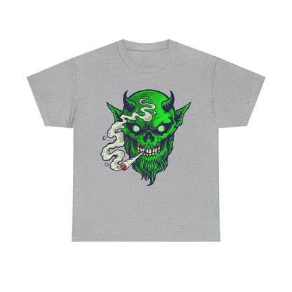 Smoking Green Demon Skull T-Shirt — Creepy Stoner Graphic Tee