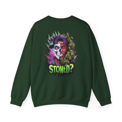 Sweatshirt— 'Stoned?' Skull Face Graphic for Cannabis Lovers