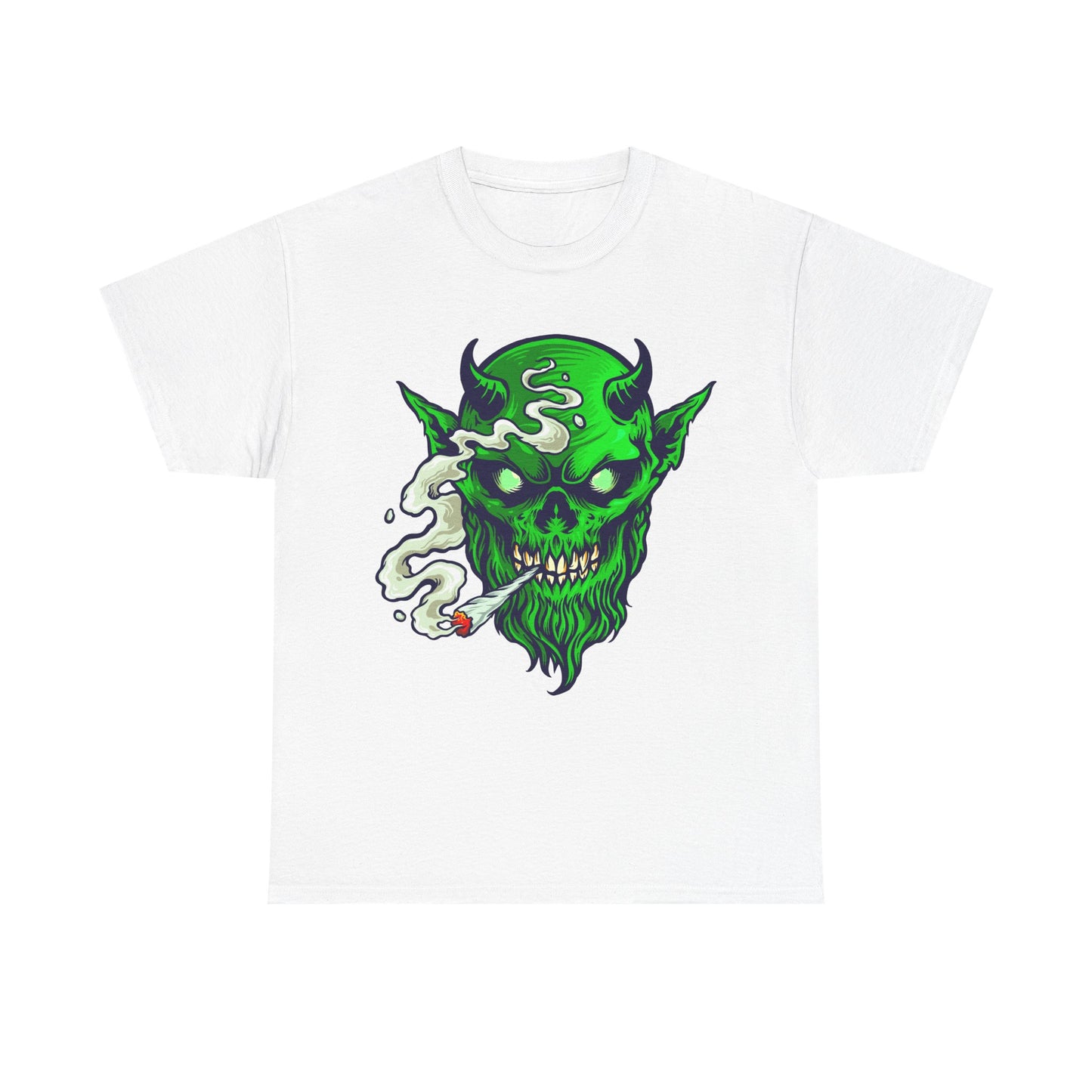 Smoking Green Demon Skull T-Shirt — Creepy Stoner Graphic Tee