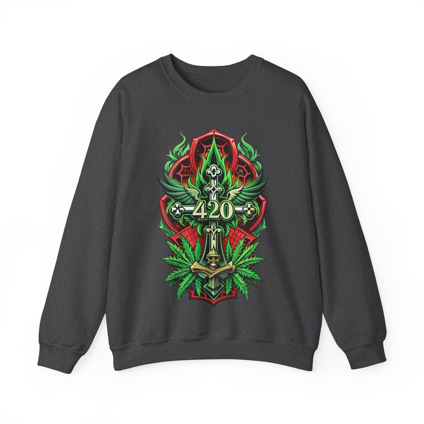 420 Cannabis Shield Sweatshirt – Marijuana Leaf Stoner Graphic