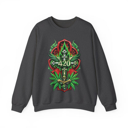 420 Cannabis Shield Sweatshirt – Marijuana Leaf Stoner Graphic