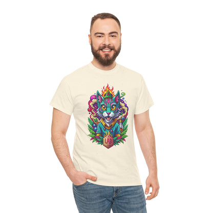 Psychedelic Flame Cat Graphic Tee — Colorful Trippy Cat Design