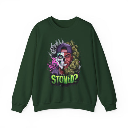Sweatshirt— 'Stoned?' Skull Face Graphic for Cannabis Lovers