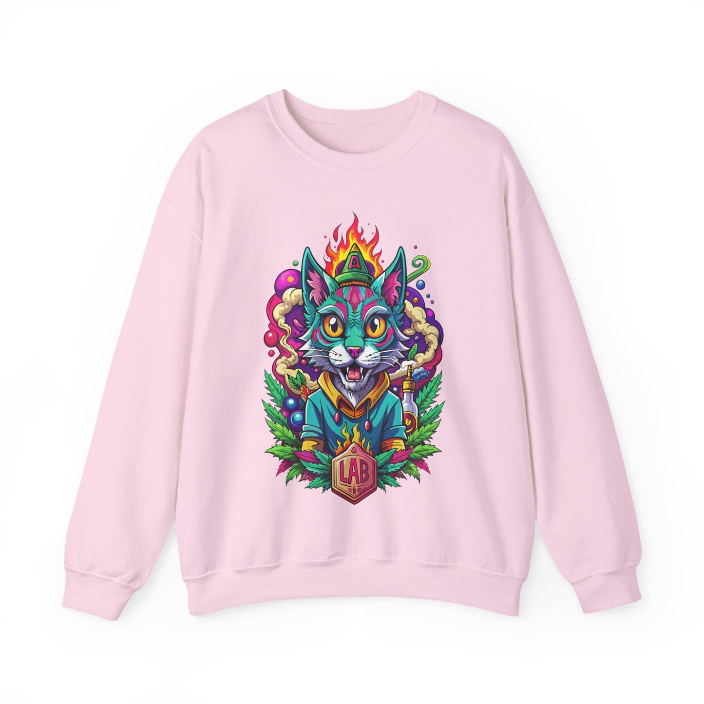 Psychedelic Flame Cat Graphic Sweatshirt — Colorful Trippy Cat Design