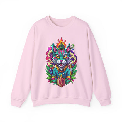 Psychedelic Flame Cat Graphic Sweatshirt — Colorful Trippy Cat Design