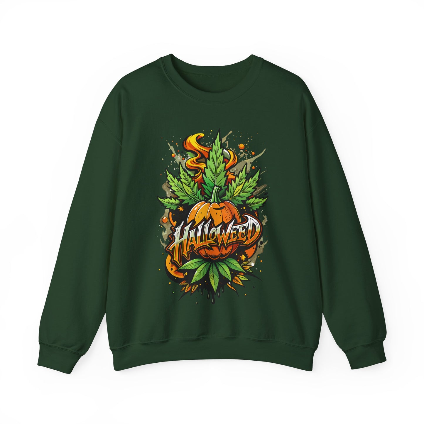 Halloween Pumpkin Graphic Sweatshirt — 'Halloween' Pumpkin & Leaves Illustration