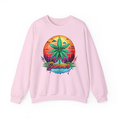 Summer Cannabis Leaf Swaetshirt – Retro Tropical Sunset