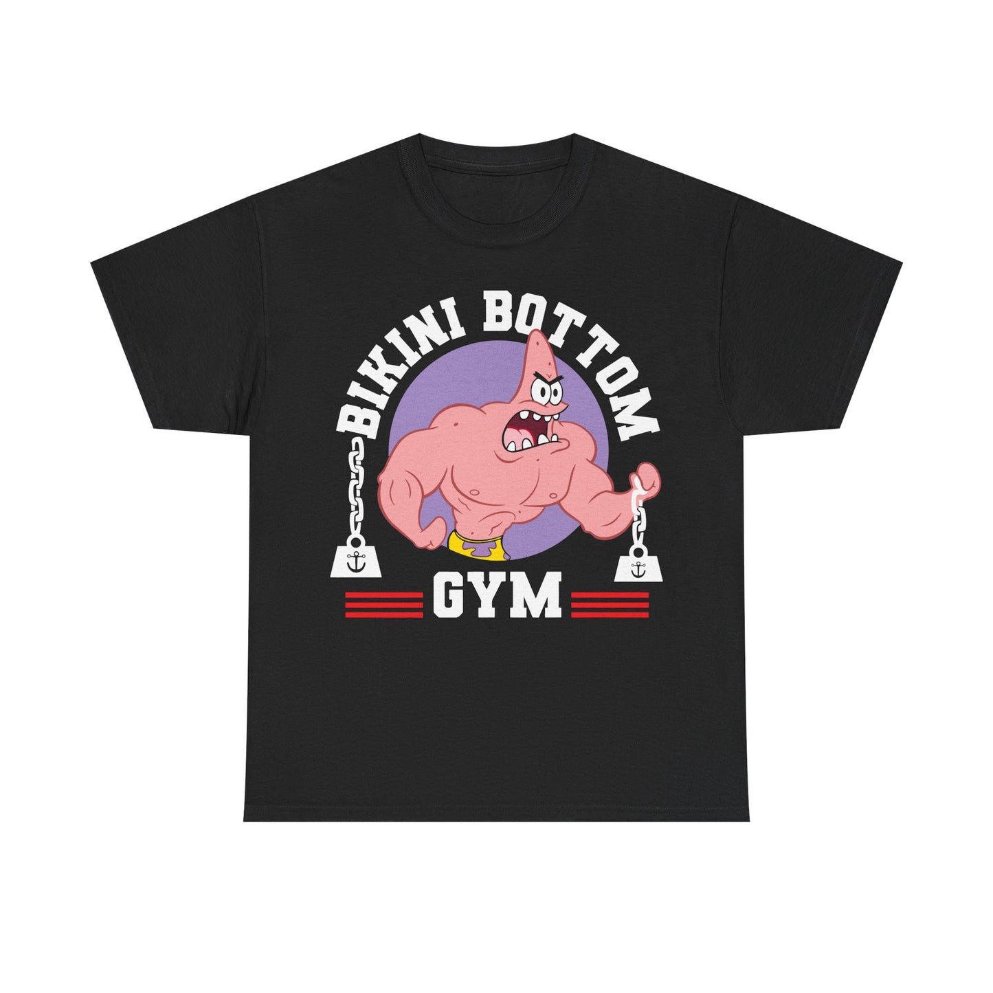 Bikini Bottom Gym Patrick Black Unisex Heavy Cotton Tee