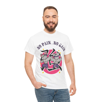 Motivational Unisex Heavy Cotton Tee - 'No Pain, No Gain' Fitness T-Shirt White
