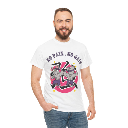 Motivational Unisex Heavy Cotton Tee - 'No Pain, No Gain' Fitness T-Shirt White