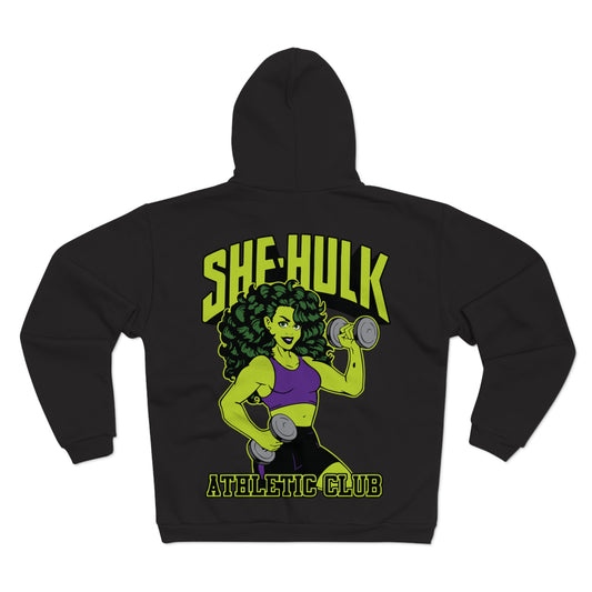 She-Hulk Athletic Club Unisex Hooded Zip Sweatshirt - Empowering Fitness Hoodie for Superhero Fans