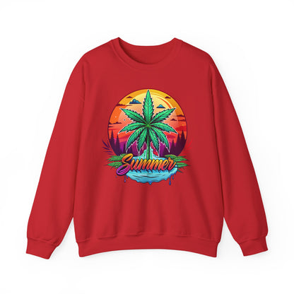 Summer Cannabis Leaf Swaetshirt – Retro Tropical Sunset