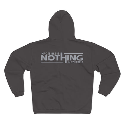 Unisex Zip Hoodie - "Impossible is Nothing" Inspirational Sweatshirt